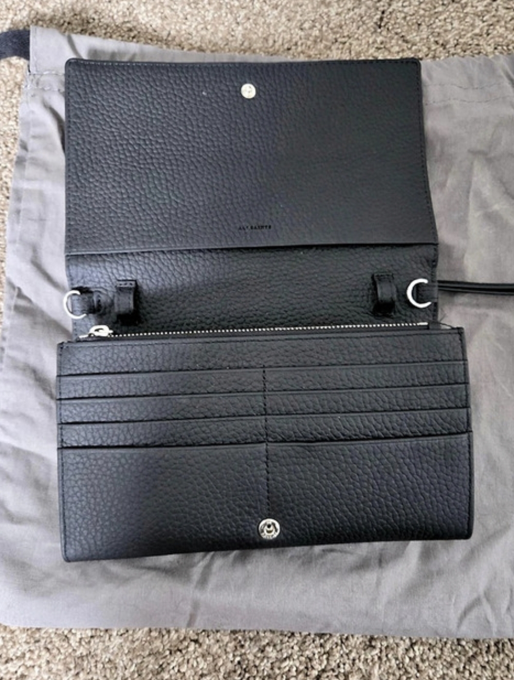 ALLSAINTS Fetch Leather Chain Wallet Black Crossbody Bag
